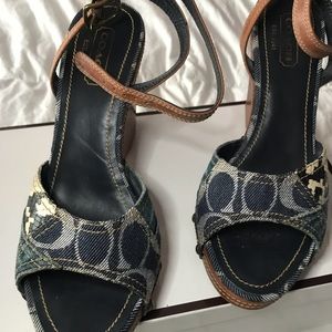 Coach Wedge with denim and leather strap/wedge